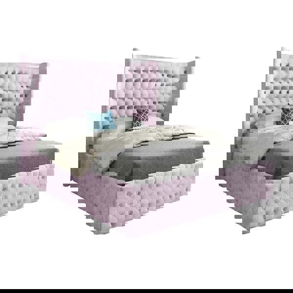 Casa Magna Florence Wide Winged Upholstered Soft Velvet Bed Frame - Pink