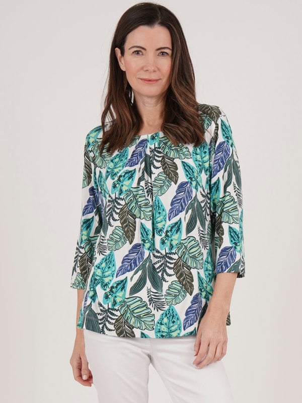 TIGI-Wear Tropical Leaf Ruched Neckline Top