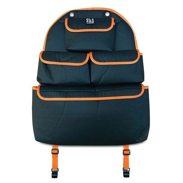 The Rear Single Seat Storage Organiser in Orange by OLPRO on a white background.