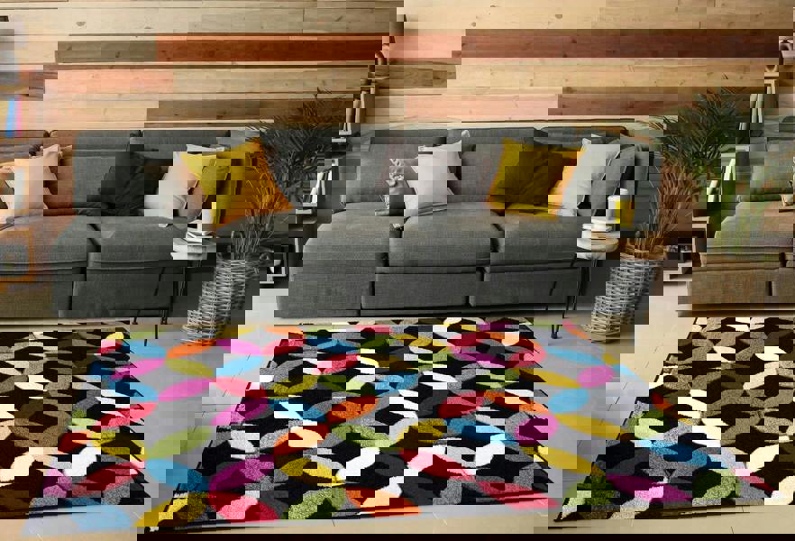 Smart Living Carved Rug Multi - Circle Black