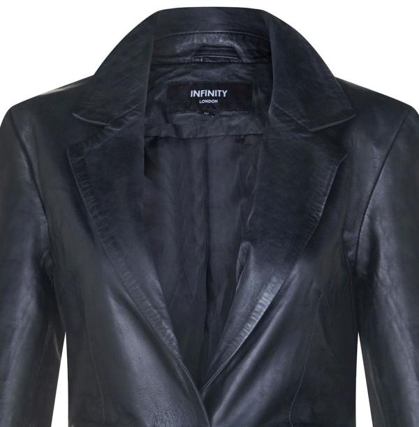 Womens One Button Leather Blazer Jacket-Newhaven - Upperclass Fashions 