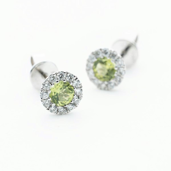 T. H. Baker 9ct White Gold Peridot & Diamond Cluster Stud Earrings NTE409PERD-9WG
