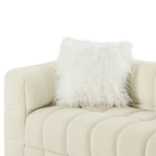 Furniture One Teddy Fleece 3 Seater Sofa - 210cm Loveseat Couch, Upholstered Padded Modern Leisure Sofa with 2 Pillows - White