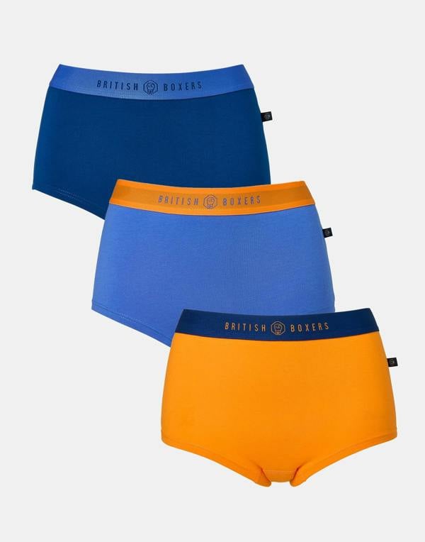 British Boxers Three-pack Women's Cotton Hipster Boxer Briefs – Citron Blue