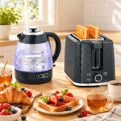HOMCOM Kettle and Toaster Set, 1.7L 3000W Rapid Boil Jug Kettle, Blue