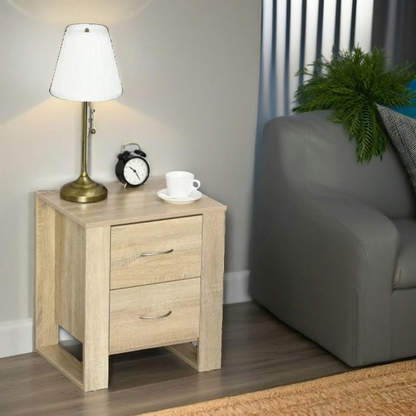 Rafaelo Mobilia Bedside Table With 2 Drawers Natural Brown