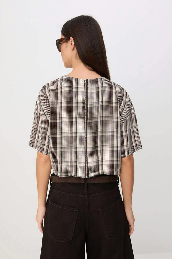 High Neck Long Sleeve Zip Front Crop Blouse