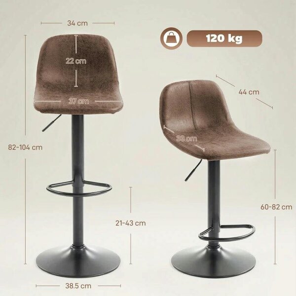 Bar Stools Set of 2, Modern Swivel Barstools with Footrest for Kitchen Island and Dining Room, Brown