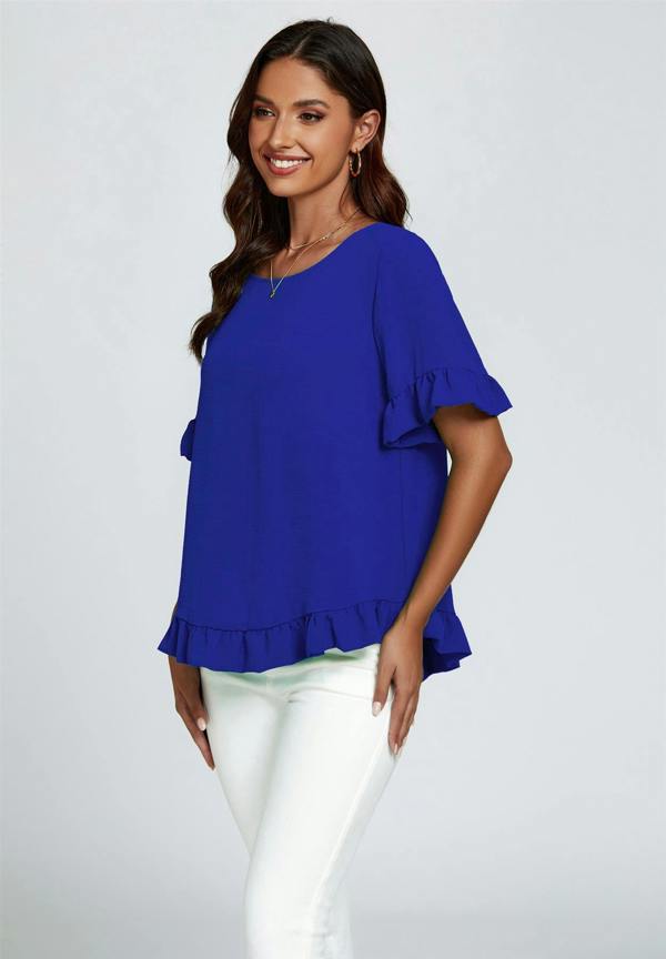 FS Collection Frill Detail Short Sleeves Top In Royal Blue
