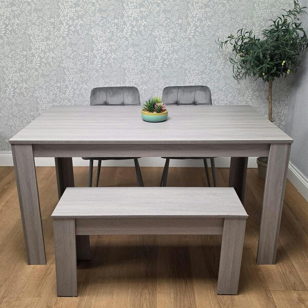 Kosy Koala Modern Rectangle Dining Table Set With 2 Grey Velvet Chairs And 1 Bench Dining Room Furniture