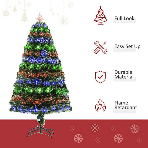 HOMCOM Green Fibre Optic Artificial Christmas Tree Per Lit 5ft - 02-0762