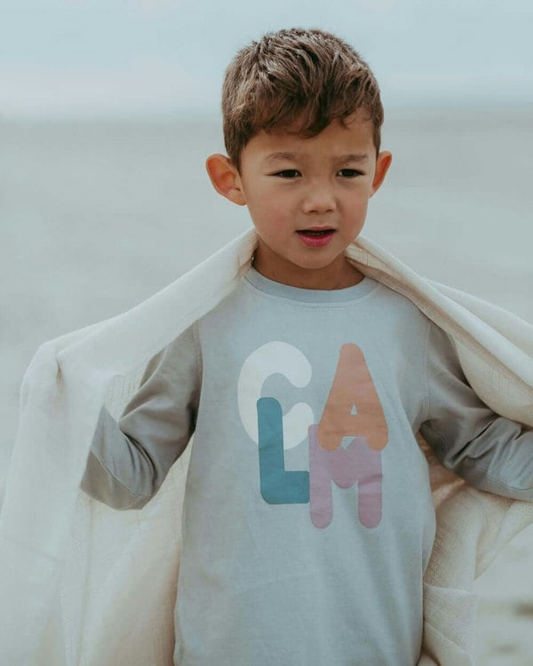 Grey Calm Slogan Print Top - image 1