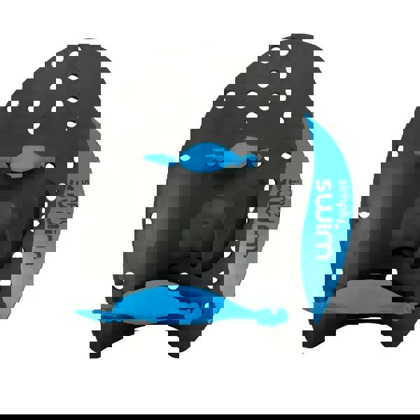 Simply Swim black and blue hand paddles with textured silicone grip for optimum water contact and upper body strength