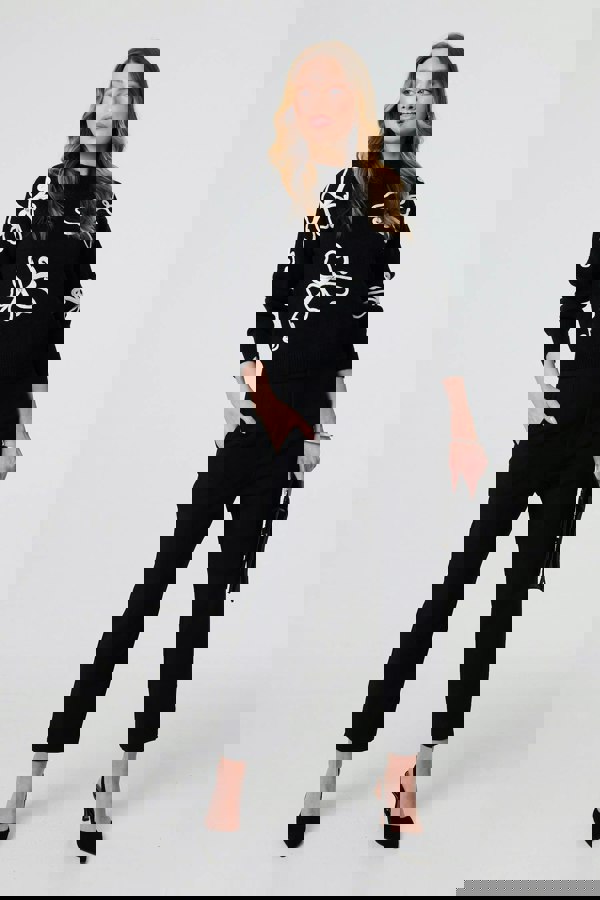 Black | Butterfly Print Embellished Jumper