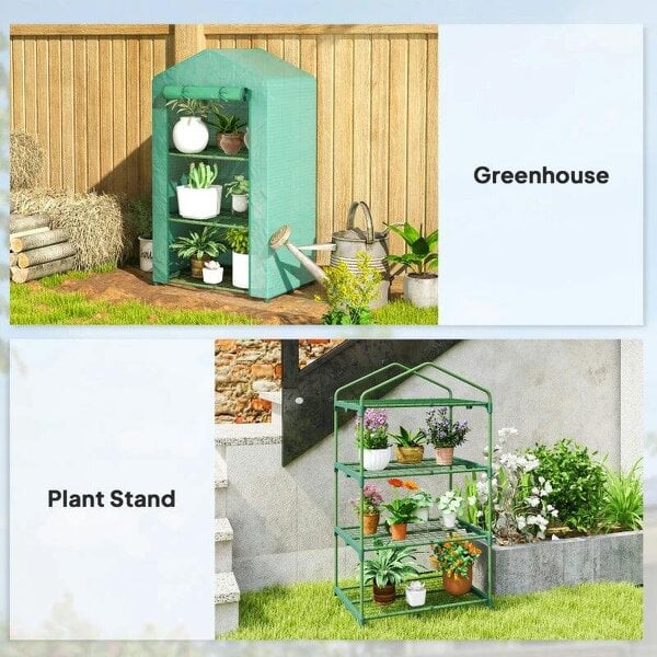 Bobobiy 3 Tier Mini Greenhouse Portable Garden Grow House with Roll Up Door and Wire Shelves, 69 x 49 x 125 cm, Green