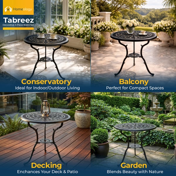 Homeology TABREEZ Garden and Patio Black Cast Aluminium Bistro Table