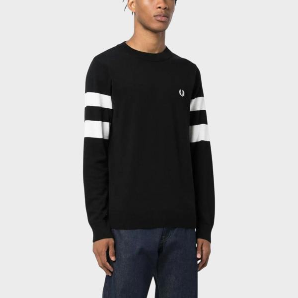 Supplied Fashion Ringer Embroidered Cotton Sweatshirt Black