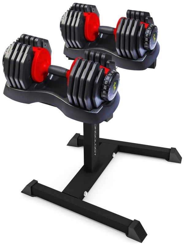 Strongology Urban25 Red Adjustable Dumbbell Pair with Free Durable Steel Adjustable Urban25 Dumbbell Floor Stand
