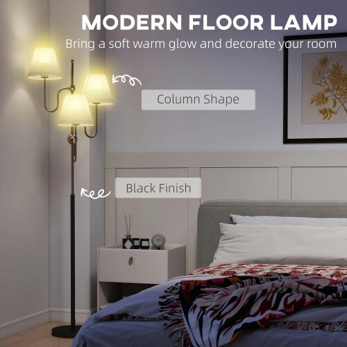 Wyld Haus Tora Metal Black Tall Floor Lamp With 3 Lights And Foot Switch E27 Fitting