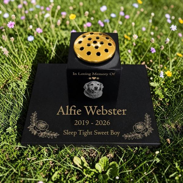 Memorials Direct Dog Memorial Granite Photo Vase & Tablet
