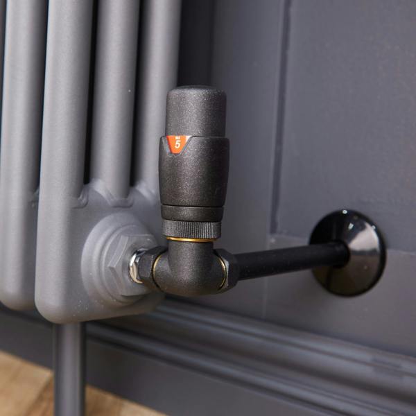 Flode Corner Round Thermostatic Radiator Valve Pack | Anthracite