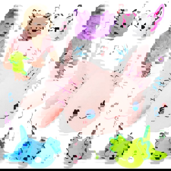 deAO Toys Axolotl Plush Toy Set-1PCS Cute Axolotl Stuffed Animals Soft Kawaii Plushies and 4PCS Cute Axolotl Slap Bracelet for Kids