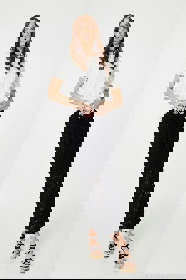 Black | High Waist Crochet Knit Midi Skirt