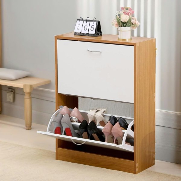 Rafaelo Mobilia 2 Drawer Shoe Storage Cabinet Pine White