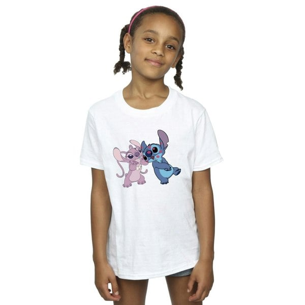 Disney Girls Lilo & Stitch Kisses Cotton T-Shirt - White