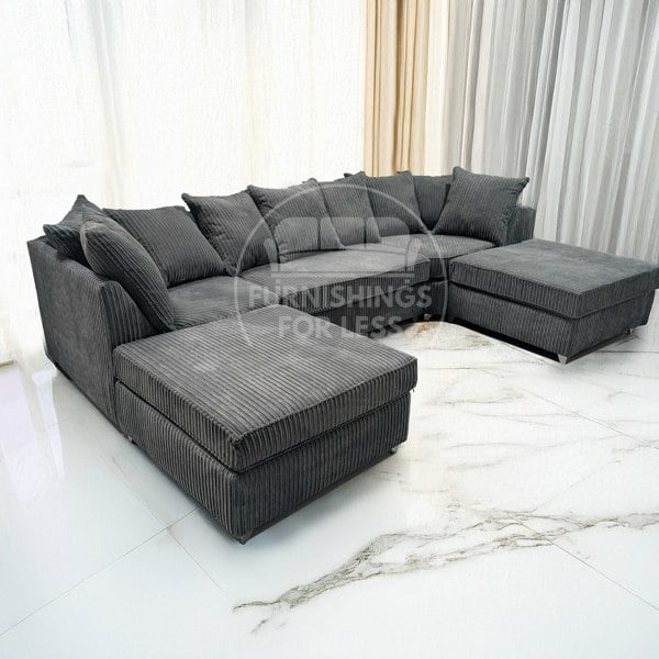Furnishings For Less Bishop U-Shaped Jumbo Cord Sofa - Scatter Back