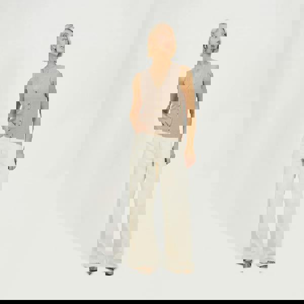 Brave Soul Taupe Mossy Yarn V-Neck Knitted Waistcoat - Taupe Image 3