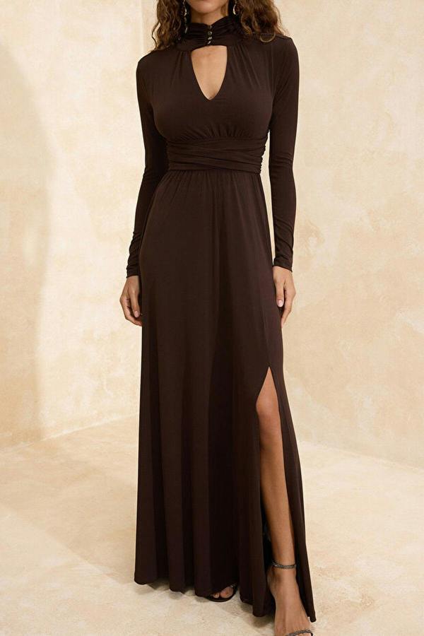 WOVCOR Accessory Detailed Knitted Maxi Evening Dress