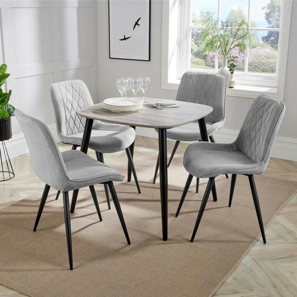 Core Products Aspen Dining Set - Grey Oak-Effect Square Table & 4 Upholstered Diamond Stitch Fabric Chairs