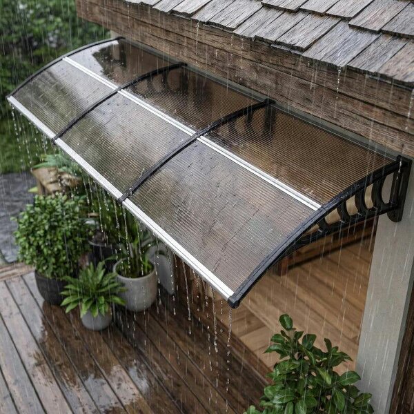 Front Door Canopy, Outdoor Awning, Rain Shelter, 303 x 96cm , Brown
