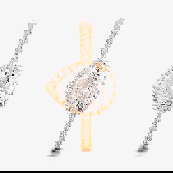 Starbright Rose Pear-Cut Cubic Zirconia Halo Shouldered Ring R6163 3A RGP