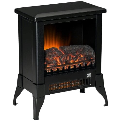 Bobobiy Electric Fireplace Stove, Free Standing Fireplace Heater with Realistic Flame Effect, Dual Power Settings (1800-2000W), Black