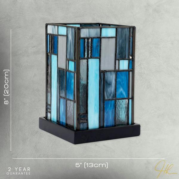 Designer Art Deco Tiffany Glass Table Lamp in Midnight and Sky Blue Image 7