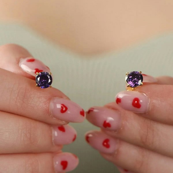 Spero London 9ct Gold Amethyst Stud Earrings