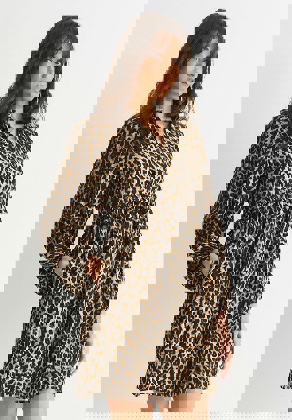 Gini London Brown Animal Smock Mini Dress