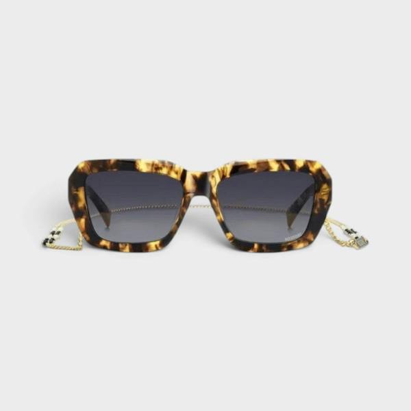 Supplied Fashion rectangular round sunglasses in brown tortoiseshell with a gold chain neck strap attachment
