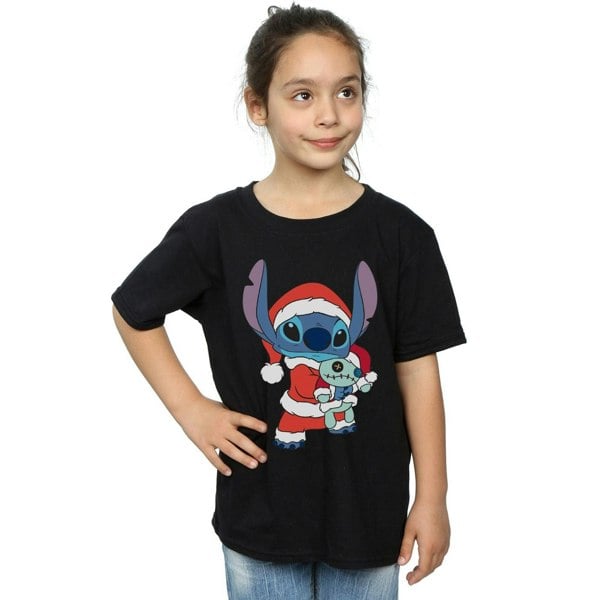 Disney Girls Lilo And Stitch Stitch Christmas Cotton T-Shirt - Black