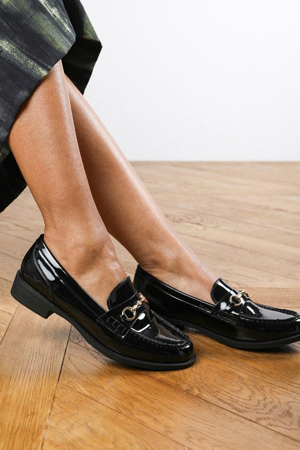 Where's That From Harlow Gold Accent Detail Loafer in Black Patent