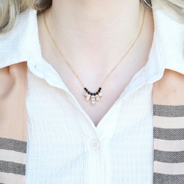 The Colourful Aura Indian Nazarian Gold Mangalsutra Black Bead Zircon Fan Pendant Necklace