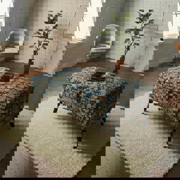 Footstool and storage ottoman with high-density foam cushion in patterned fabric