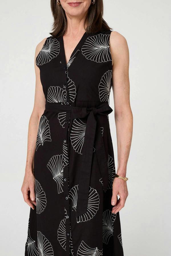 Black | Embroidered Sleeveless Midi Shirt Dress