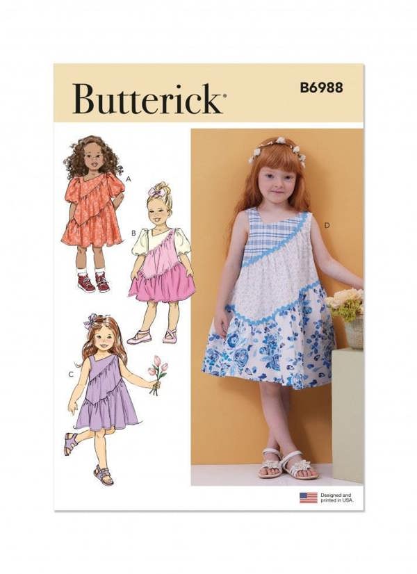 Butterick Sewing Pattern 6988, Dresses for Kids, A (3-4-5-6-7-8) - Intermediate
