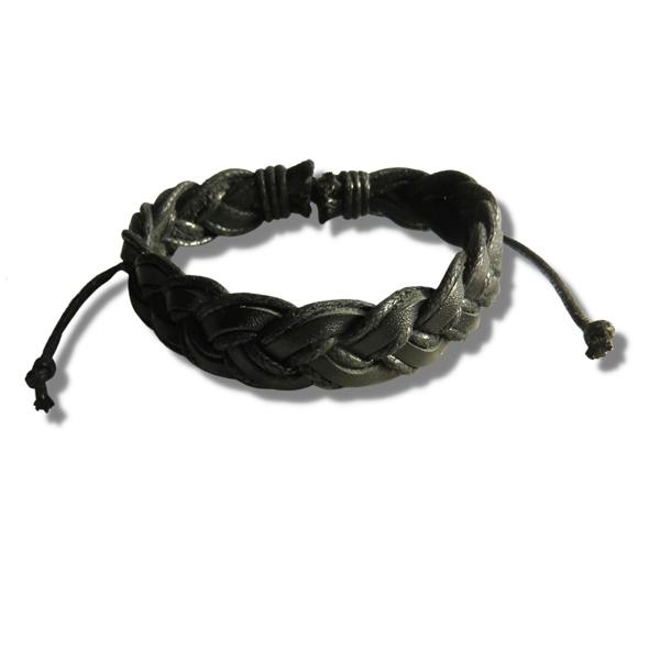 Aye Do Gifts Men's Black Pleated Real Leather Bracelet