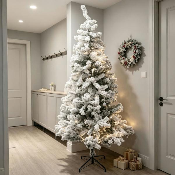 Gr8 Home 7ft White Snow Flocked Green Artificial Christmas Tree 800 Tips Metal Stand Xmas