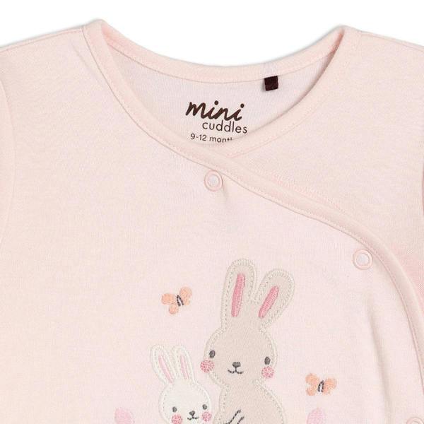Baby Girls Rabbit Embroidered Sleepsuit, Pink - Minicuddles