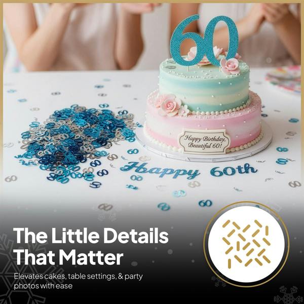60th Birthday Blue & Silver Metallic Confetti Set in 1, 2 or 4 Pack for Party Tables image 8